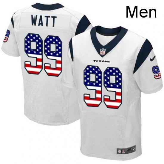 Men Nike Houston Texans 99 JJ Watt Elite White Road USA Flag Fashion NFL Jersey